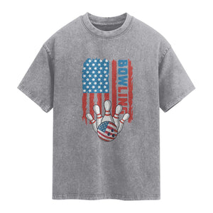 American Flag Patriotic Bowling Washed Cotton T-Shirt Bowler Gift
