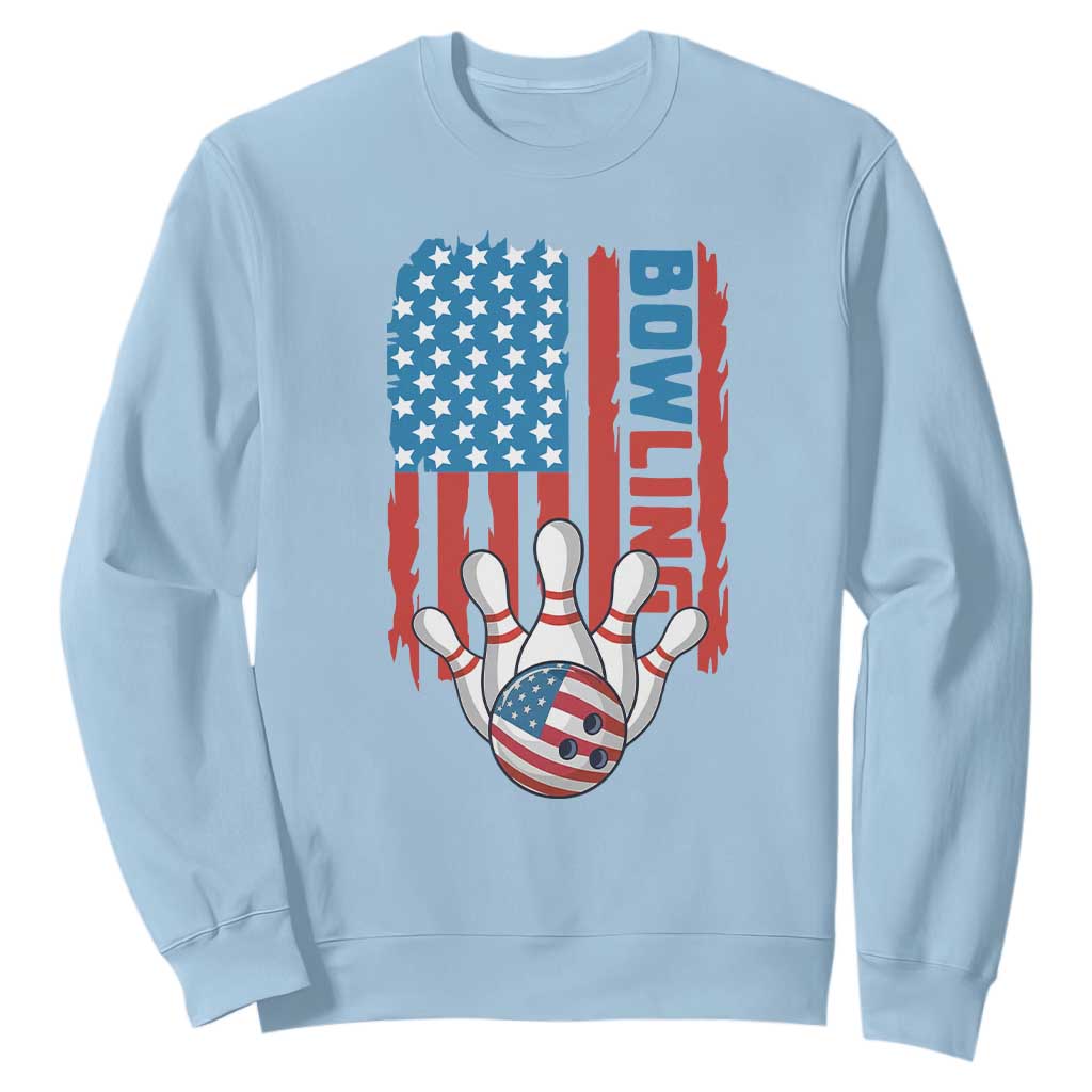 American Flag Patriotic Bowling Sweatshirt Bowler Gift TS12 Light Blue Print Your Wear