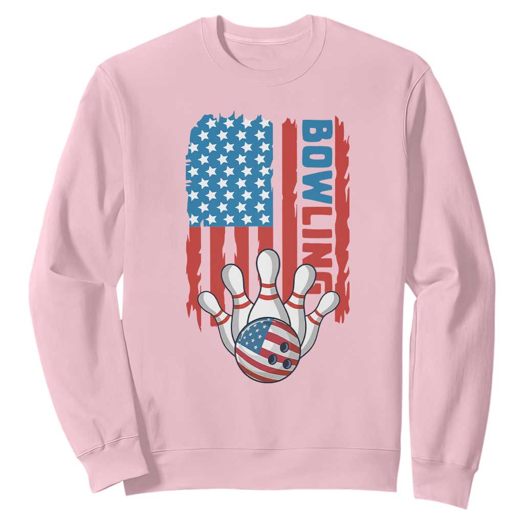American Flag Patriotic Bowling Sweatshirt Bowler Gift TS12 Light Pink Print Your Wear