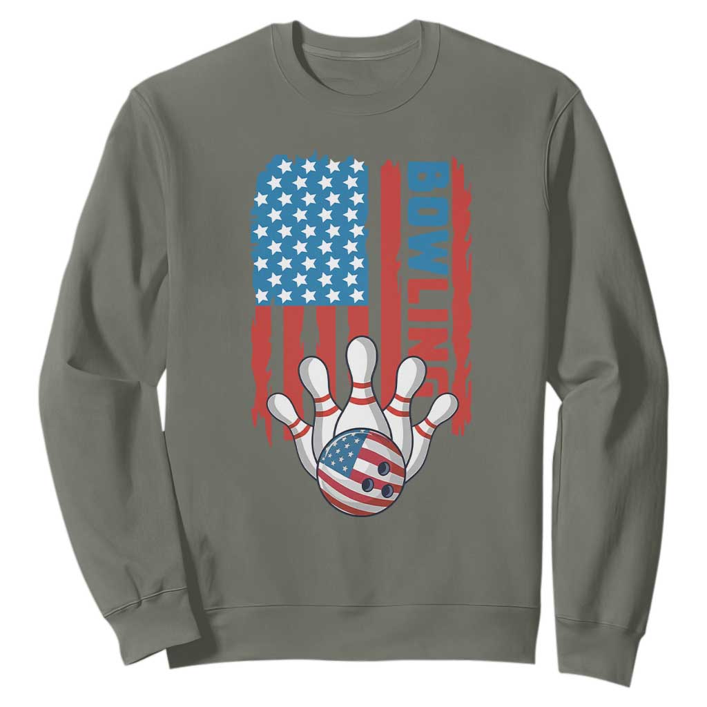 American Flag Patriotic Bowling Sweatshirt Bowler Gift TS12 Military Green Print Your Wear