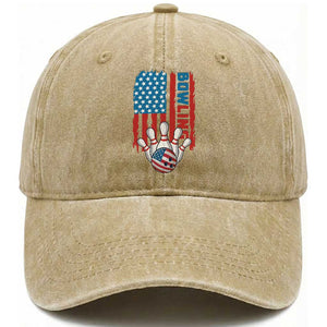 American Flag Patriotic Bowling Washed Cotton Baseball Cap Bowler Gift TS12 Washed Cap Universal Fit Khaki Print Your Wear