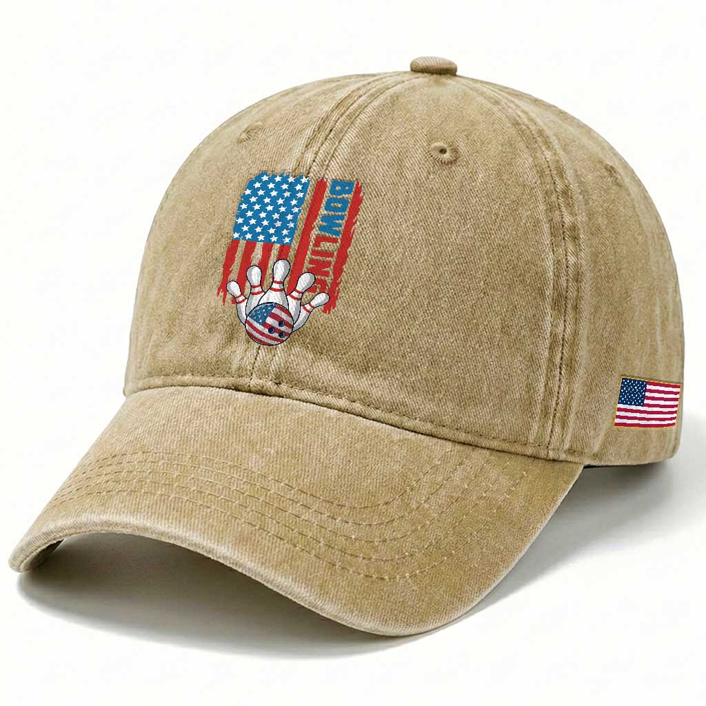 American Flag Patriotic Bowling Washed Cotton Baseball Cap Bowler Gift TS12 Print Your Wear