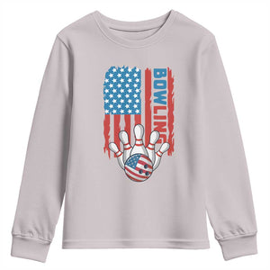 American Flag Patriotic Bowling Youth Sweatshirt Bowler Gift TS12 Ice Gray Print Your Wear