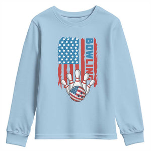 American Flag Patriotic Bowling Youth Sweatshirt Bowler Gift TS12 Light Blue Print Your Wear