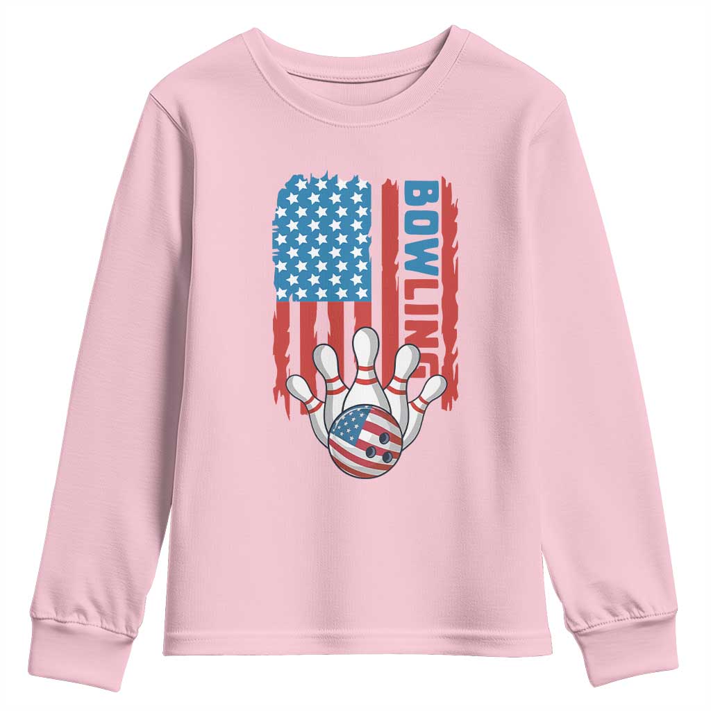 American Flag Patriotic Bowling Youth Sweatshirt Bowler Gift TS12 Light Pink Print Your Wear