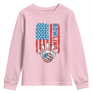 American Flag Patriotic Bowling Youth Sweatshirt Bowler Gift TS12 Light Pink Print Your Wear