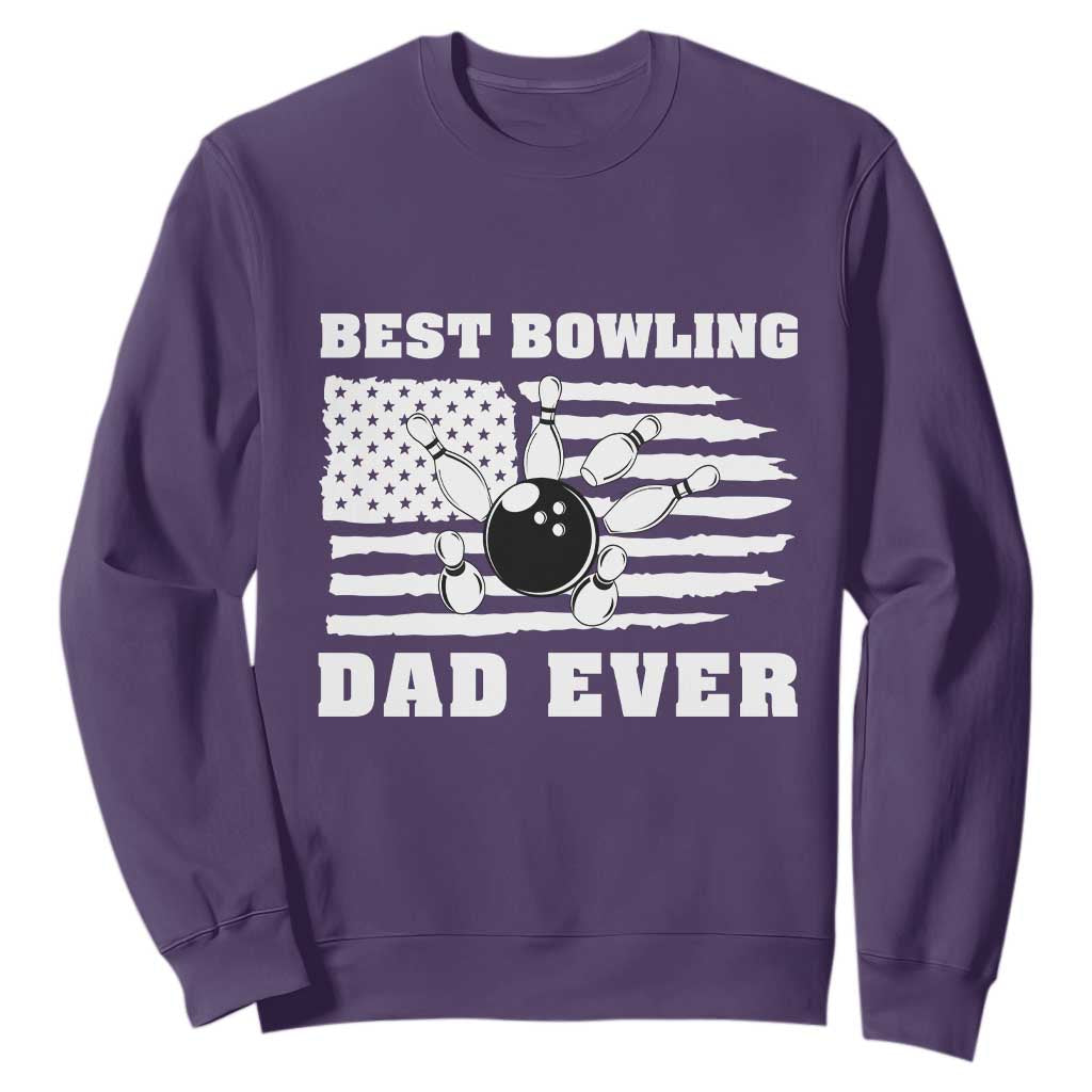 Best Bowling Dad Ever Sweatshirt American Flag Patriotic Bowler Gift TS12 Purple Print Your Wear