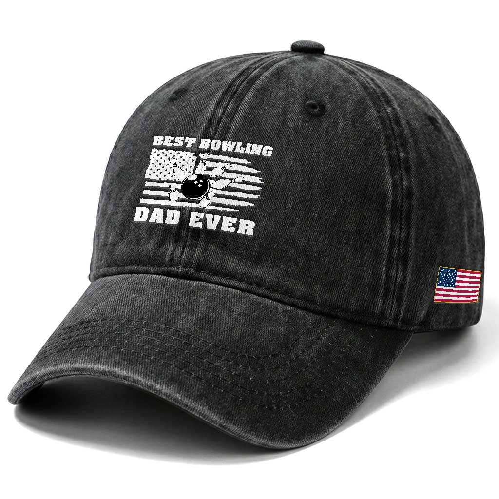 Best Bowling Dad Ever Washed Cotton Baseball Cap American Flag Patriotic Bowler Gift TS12 Print Your Wear