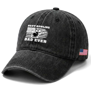 Best Bowling Dad Ever Washed Cotton Baseball Cap American Flag Patriotic Bowler Gift TS12 Print Your Wear