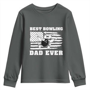 Best Bowling Dad Ever Youth Sweatshirt American Flag Patriotic Bowler Gift TS12 Dark Heather Print Your Wear