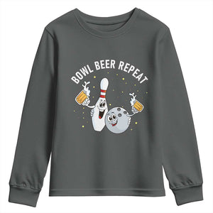 Funny Bowling Beer Lover Gift Youth Sweatshirt Bowl Beer Repeat TS12 Dark Heather Print Your Wear