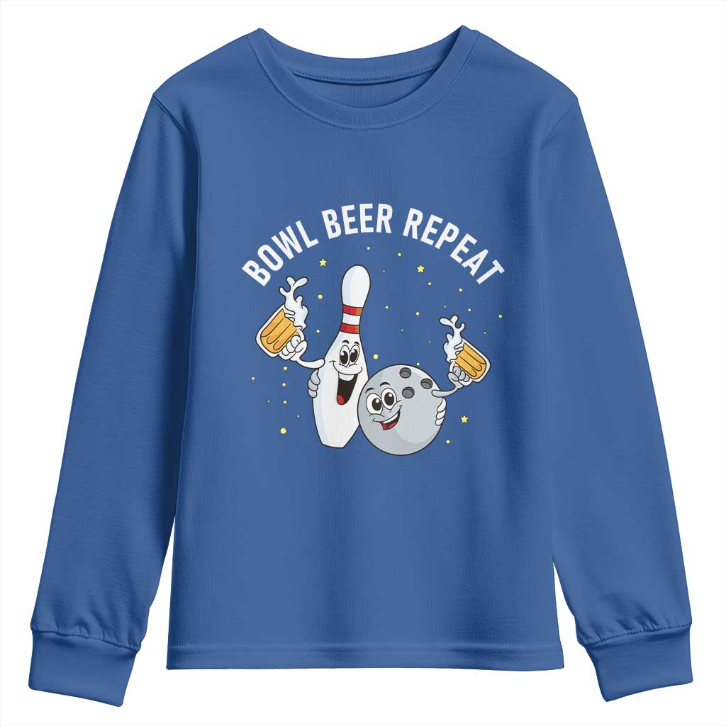 Funny Bowling Beer Lover Gift Youth Sweatshirt Bowl Beer Repeat TS12 Royal Blue Print Your Wear