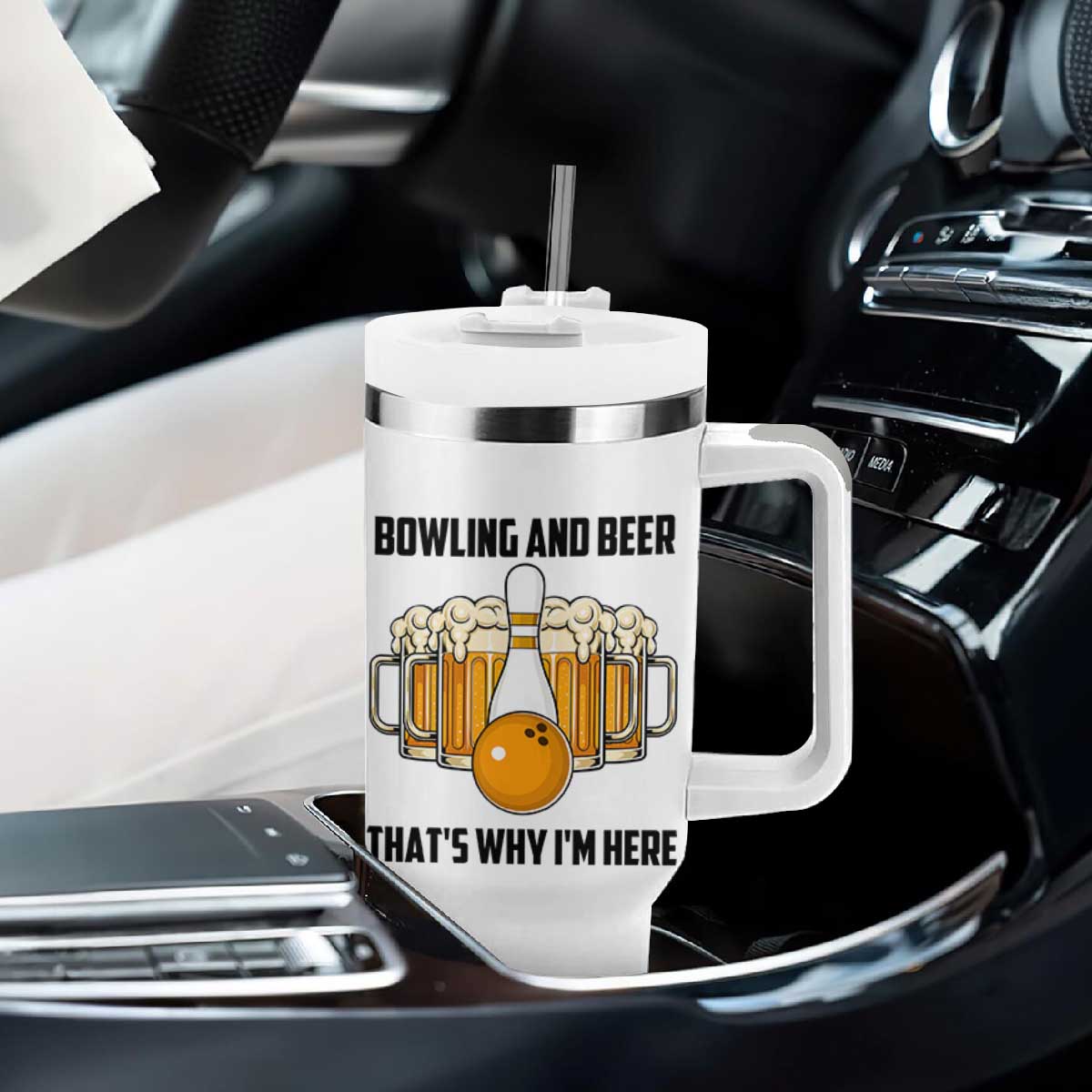 Bowling And Beer That's Why I'm Here Tumbler With Handle Drinking Bowling Gift TS12 Print Your Wear