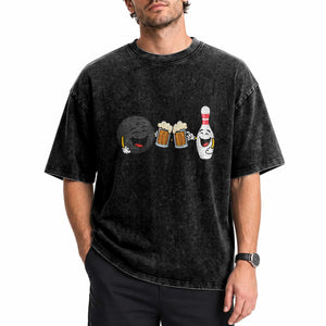 Funny Bowling And Beer Lover Gift Washed Cotton T-Shirt