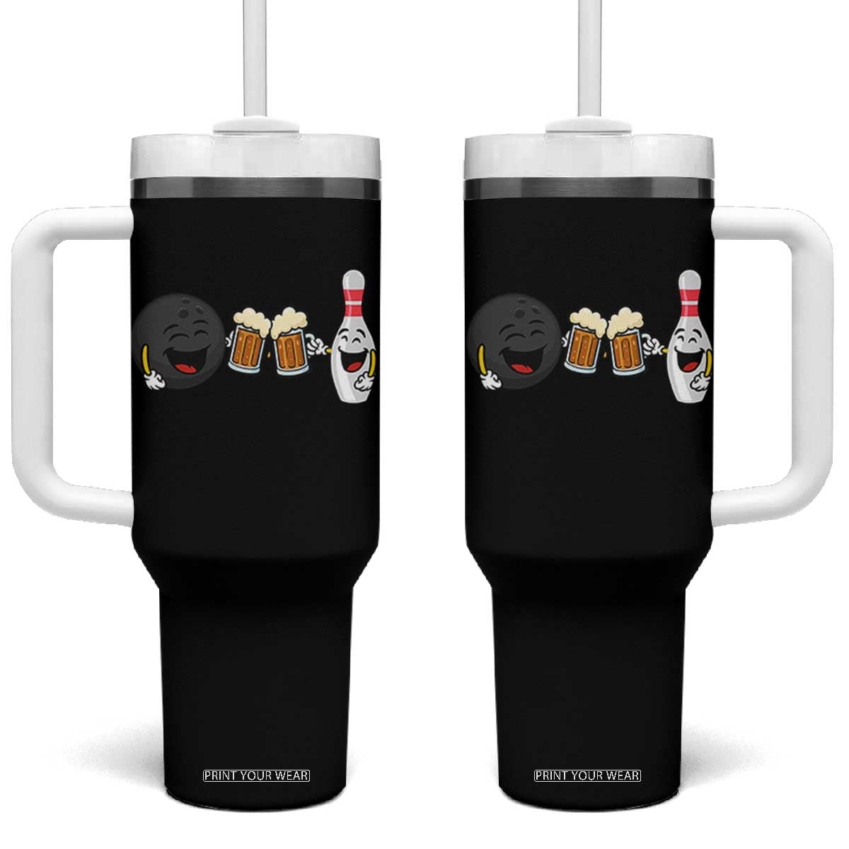 Funny Bowling And Beer Lover Gift Tumbler With Handle TS12 One Size: 40 oz Black Print Your Wear