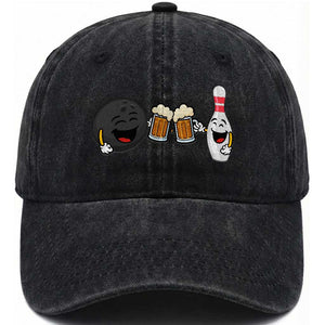 Funny Bowling And Beer Lover Gift Washed Cotton Baseball Cap TS12 Washed Cap Universal Fit Black Print Your Wear