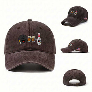 Funny Bowling And Beer Lover Gift Washed Cotton Baseball Cap TS12 Washed Cap Universal Fit Dark Brown Print Your Wear