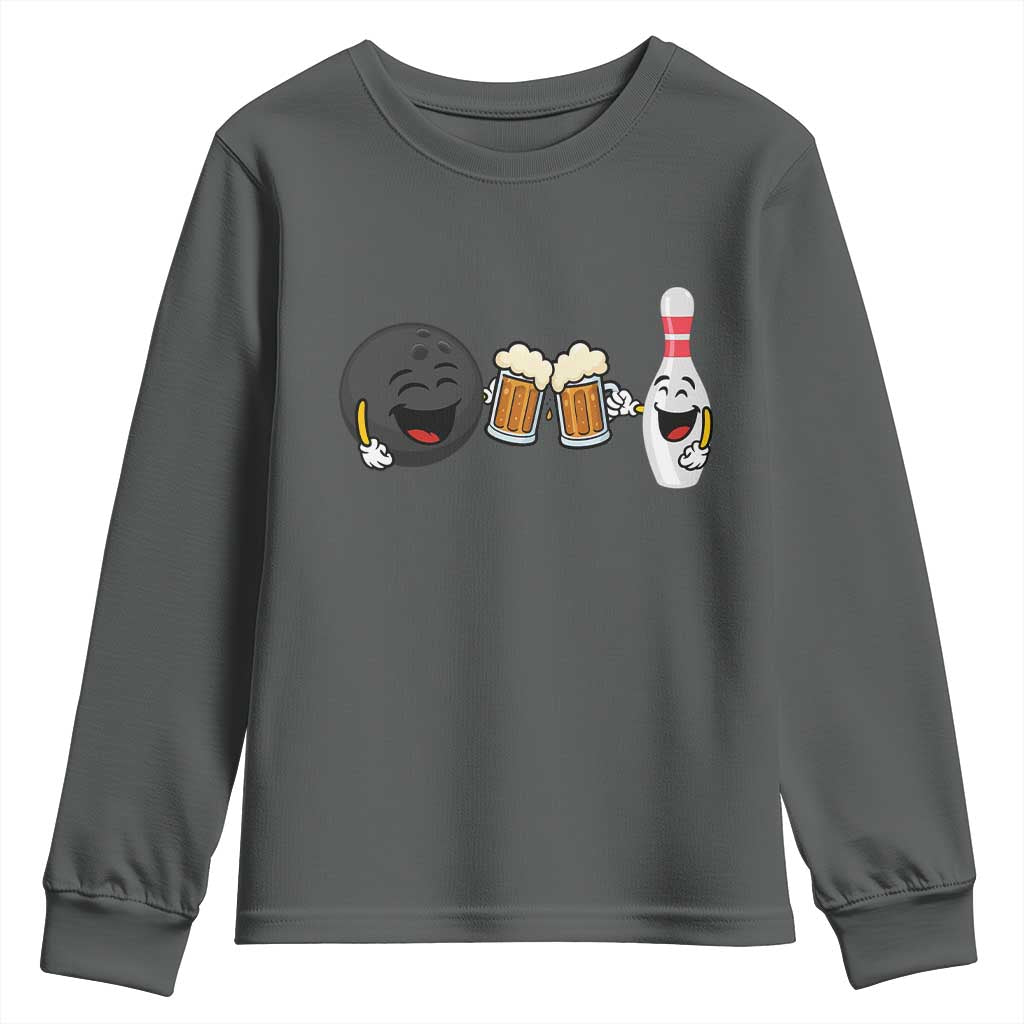 Funny Bowling And Beer Lover Gift Youth Sweatshirt TS12 Dark Heather Print Your Wear