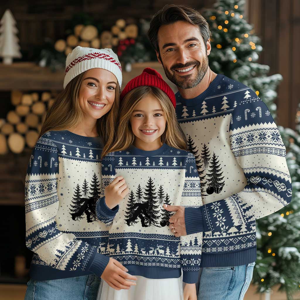 Funny Bigfoot Bowler Ugly Christmas Sweater Bowling Strike Sports Lover Gift TS12 Beige Navy Print Your Wear