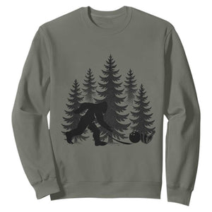 Funny Bigfoot Bowler Sweatshirt Bowling Strike Sports Lover Gift TS12 Military Green Print Your Wear