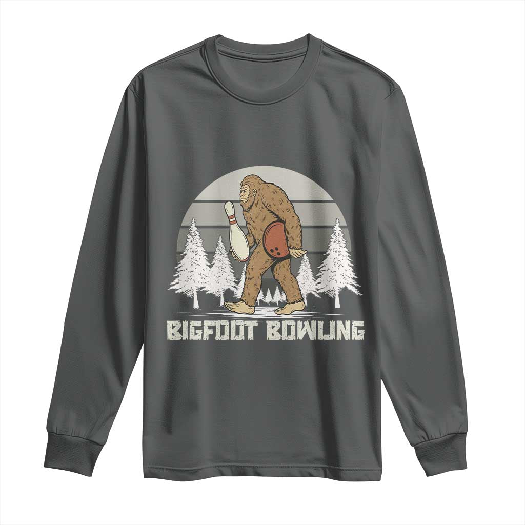 Funny Bigfoot Bowling Long Sleeve Shirt Gift For Bowler TS12 Dark Heather Print Your Wear
