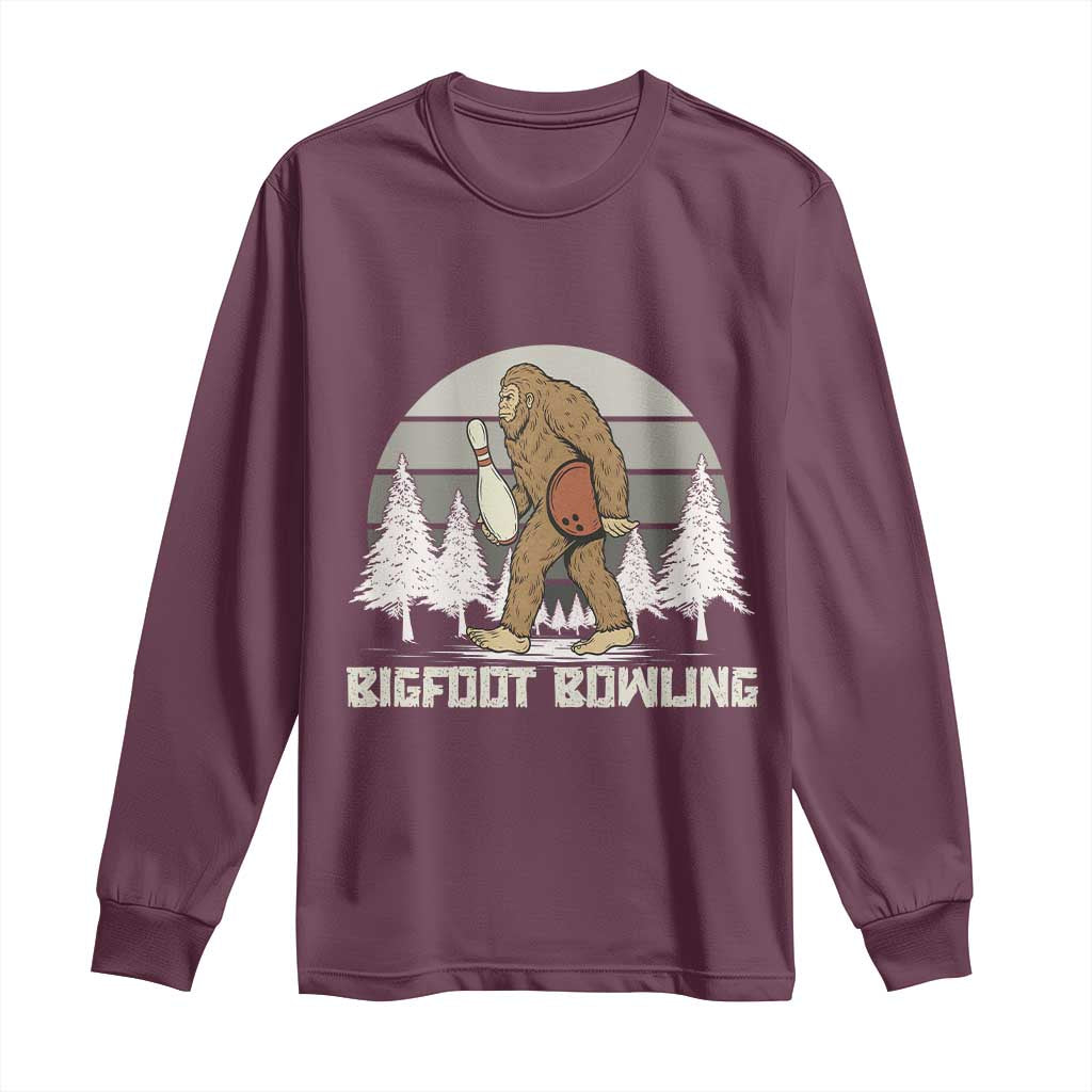 Funny Bigfoot Bowling Long Sleeve Shirt Gift For Bowler TS12 Maroon Print Your Wear