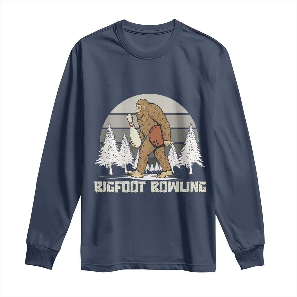 Funny Bigfoot Bowling Long Sleeve Shirt Gift For Bowler TS12 Navy Print Your Wear