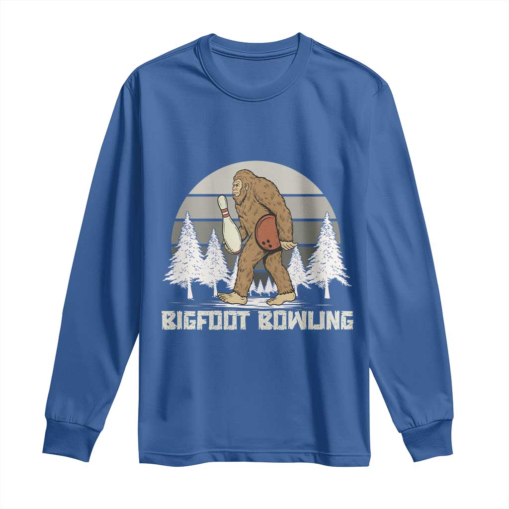 Funny Bigfoot Bowling Long Sleeve Shirt Gift For Bowler TS12 Royal Blue Print Your Wear