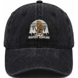 Funny Bigfoot Bowling Washed Cotton Baseball Cap Gift For Bowler TS12 Washed Cap Universal Fit Black Print Your Wear
