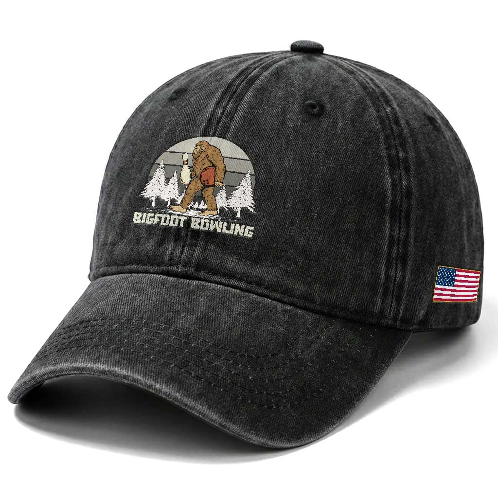 Funny Bigfoot Bowling Washed Cotton Baseball Cap Gift For Bowler TS12 Print Your Wear