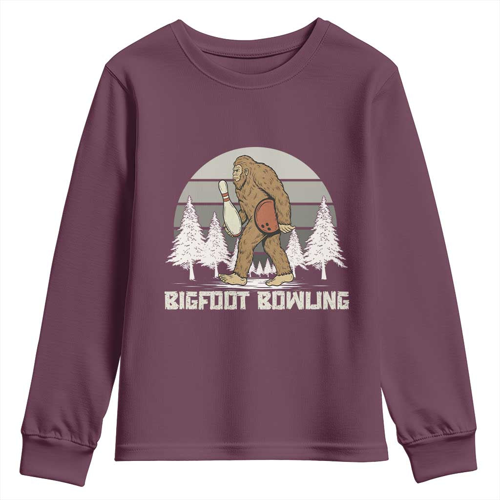 Funny Bigfoot Bowling Youth Sweatshirt Gift For Bowler TS12 Maroon Print Your Wear