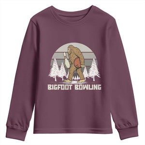 Funny Bigfoot Bowling Youth Sweatshirt Gift For Bowler TS12 Maroon Print Your Wear