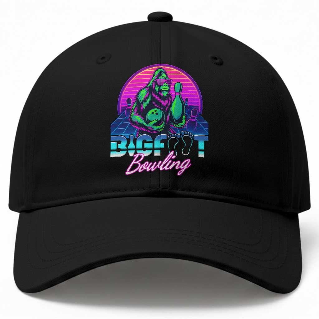 Funny Bigfoot Bowling Vaporwave Gift Baseball Cap TS12 Print Your Wear