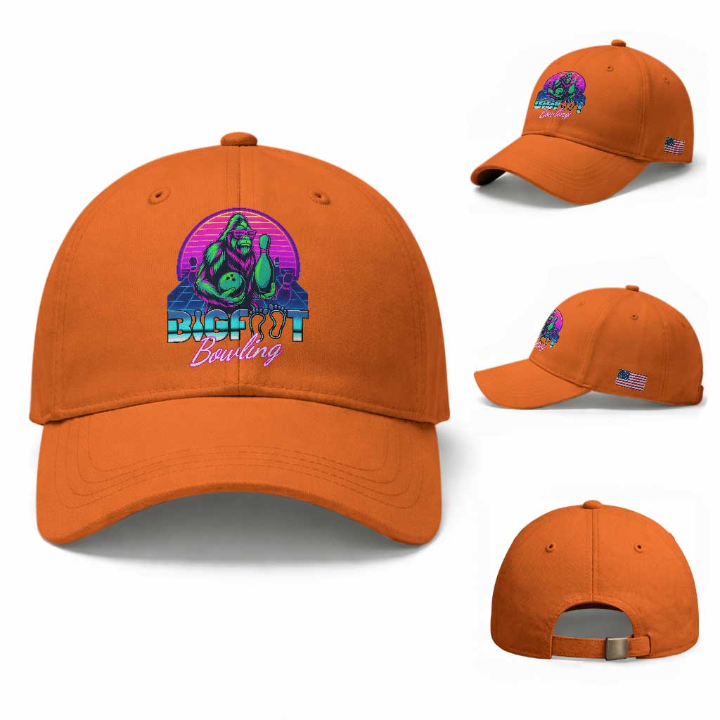Funny Bigfoot Bowling Vaporwave Gift Baseball Cap TS12 Baseball Cap Universal Fit Orange Print Your Wear