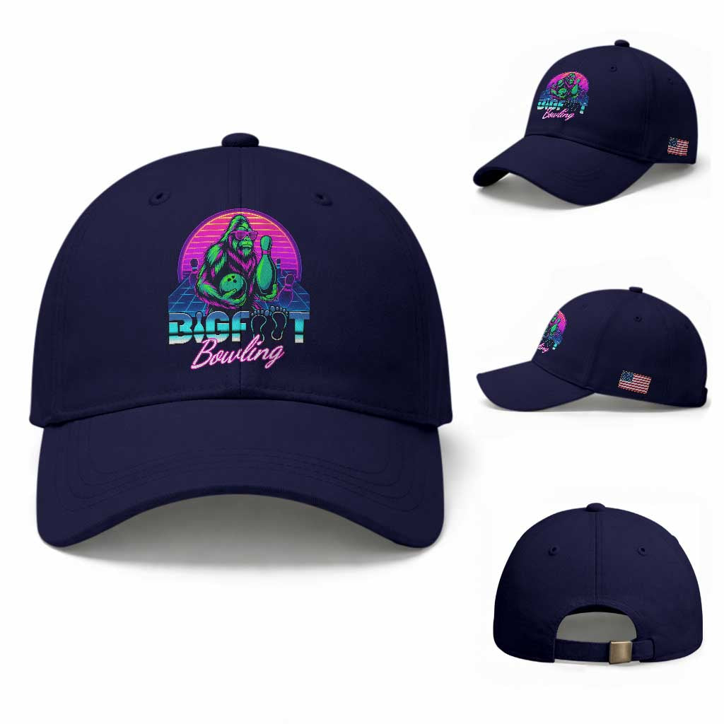 Funny Bigfoot Bowling Vaporwave Gift Baseball Cap TS12 Baseball Cap Universal Fit Dark Blue Print Your Wear