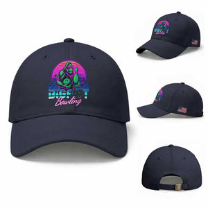 Funny Bigfoot Bowling Vaporwave Gift Baseball Cap TS12 Baseball Cap Universal Fit Navy Print Your Wear