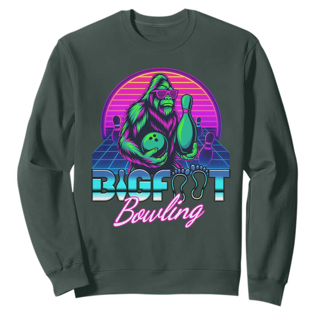 Funny Bigfoot Bowling Vaporwave Gift Sweatshirt TS12 Dark Forest Green Print Your Wear