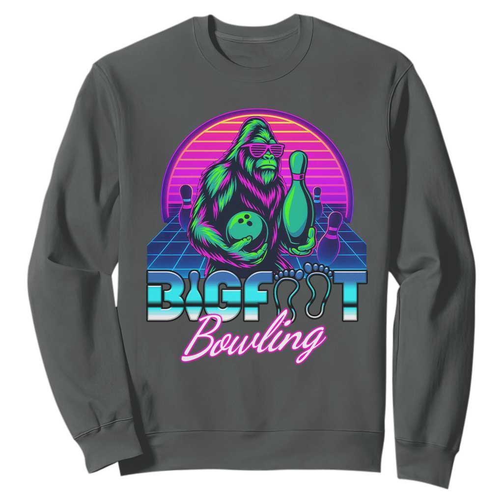 Funny Bigfoot Bowling Vaporwave Gift Sweatshirt TS12 Dark Heather Print Your Wear