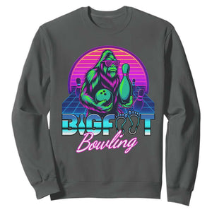 Funny Bigfoot Bowling Vaporwave Gift Sweatshirt TS12 Dark Heather Print Your Wear