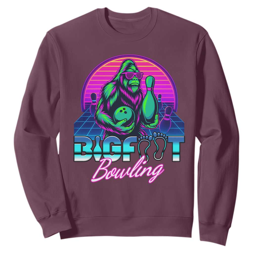 Funny Bigfoot Bowling Vaporwave Gift Sweatshirt TS12 Maroon Print Your Wear