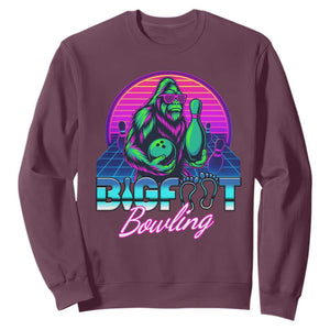 Funny Bigfoot Bowling Vaporwave Gift Sweatshirt TS12 Maroon Print Your Wear