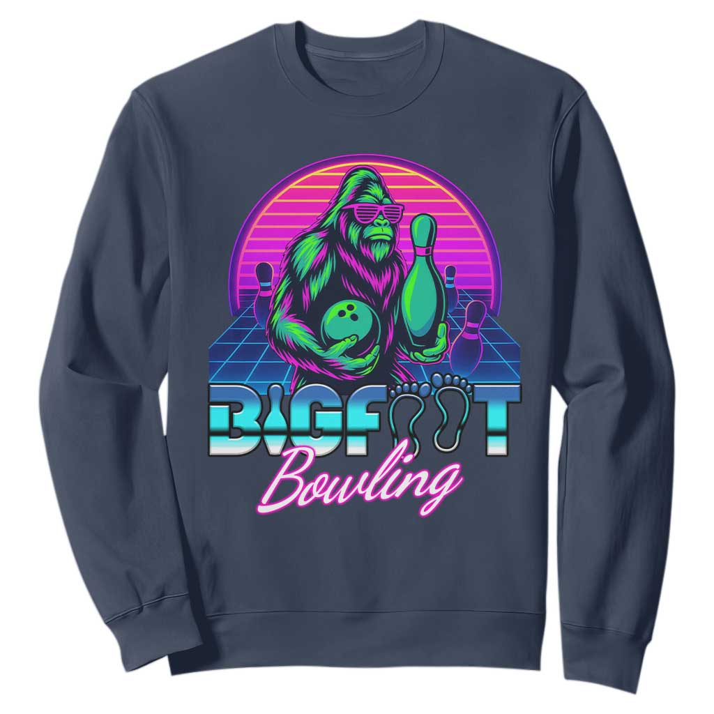 Funny Bigfoot Bowling Vaporwave Gift Sweatshirt TS12 Navy Print Your Wear