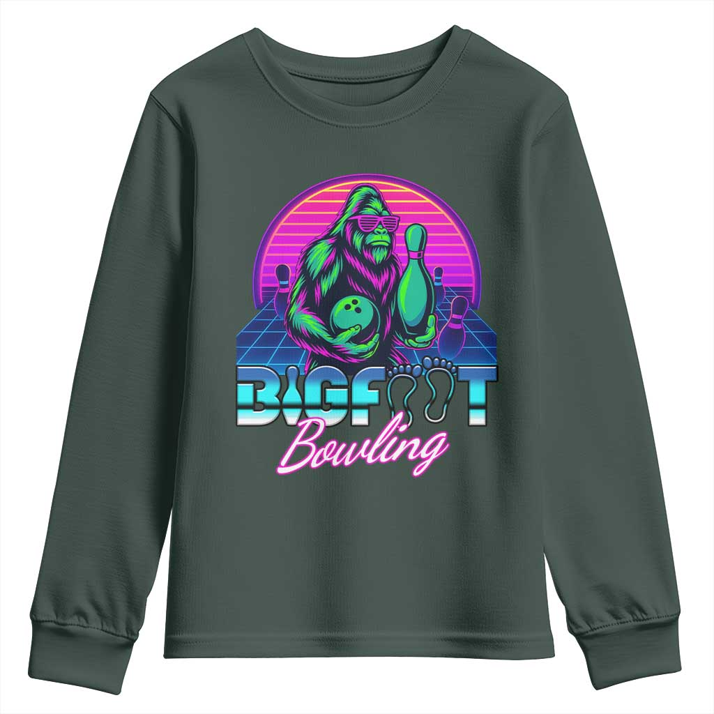 Funny Bigfoot Bowling Vaporwave Gift Youth Sweatshirt TS12 Dark Forest Green Print Your Wear