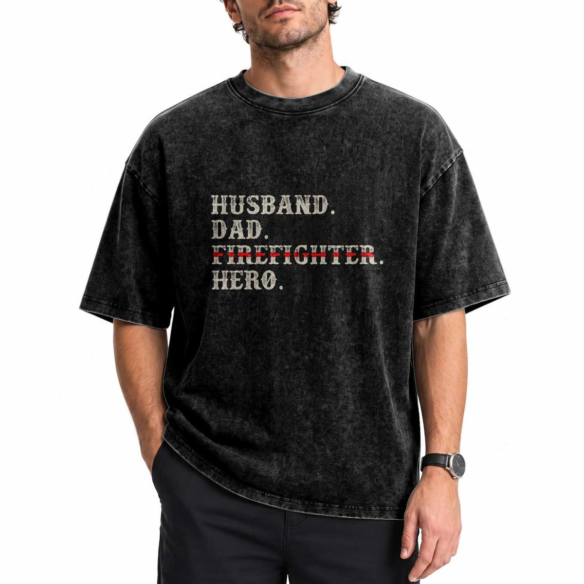 First Responder Pride Washed Cotton T-Shirt Husband Dad Firefighter Hero