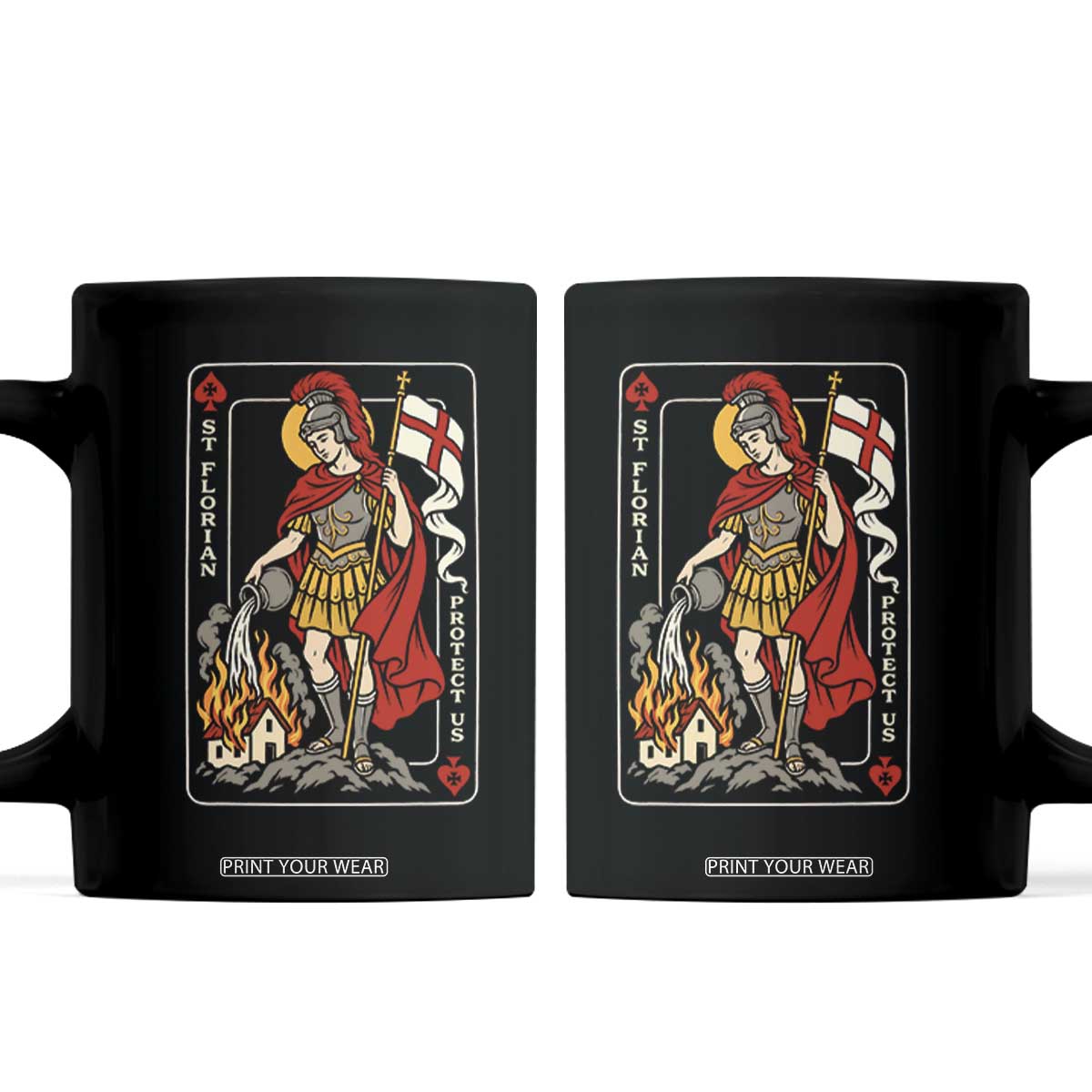 Vintage Saint Florian Firefighter Patron Coffee Mug Protect Us Playing Card
