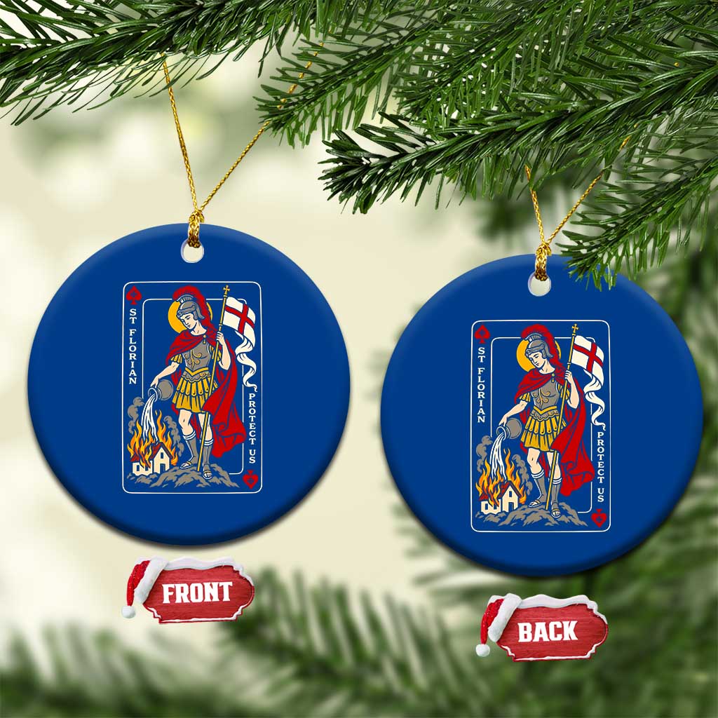 Vintage Saint Florian Firefighter Patron Ceramic Ornament Protect Us Playing Card