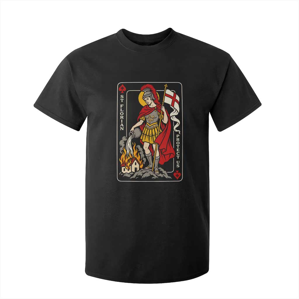 Vintage Saint Florian Firefighter Patron T Shirt For Kid Protect Us Playing Card