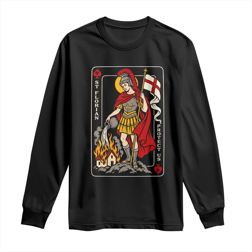 Vintage Saint Florian Firefighter Patron Long Sleeve Shirt Protect Us Playing Card