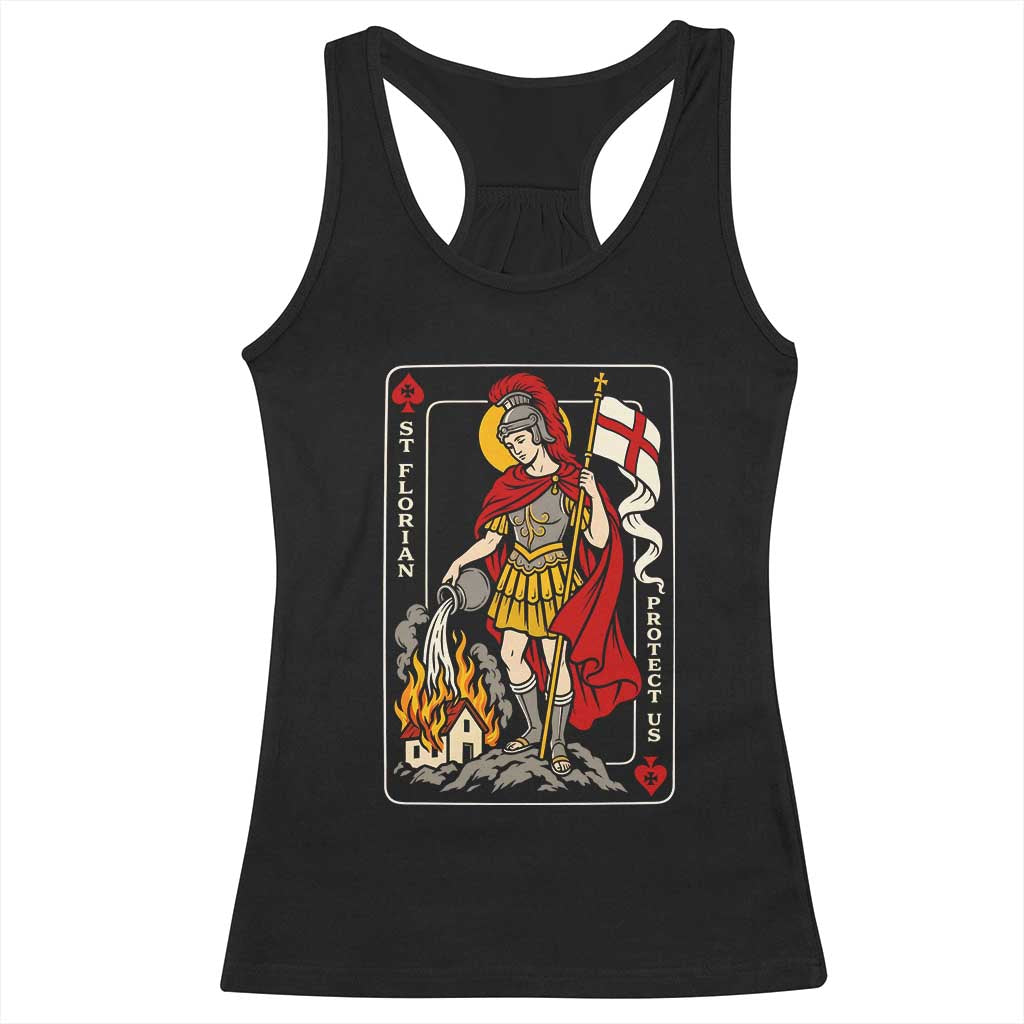 Vintage Saint Florian Firefighter Patron Racerback Tank Top Protect Us Playing Card