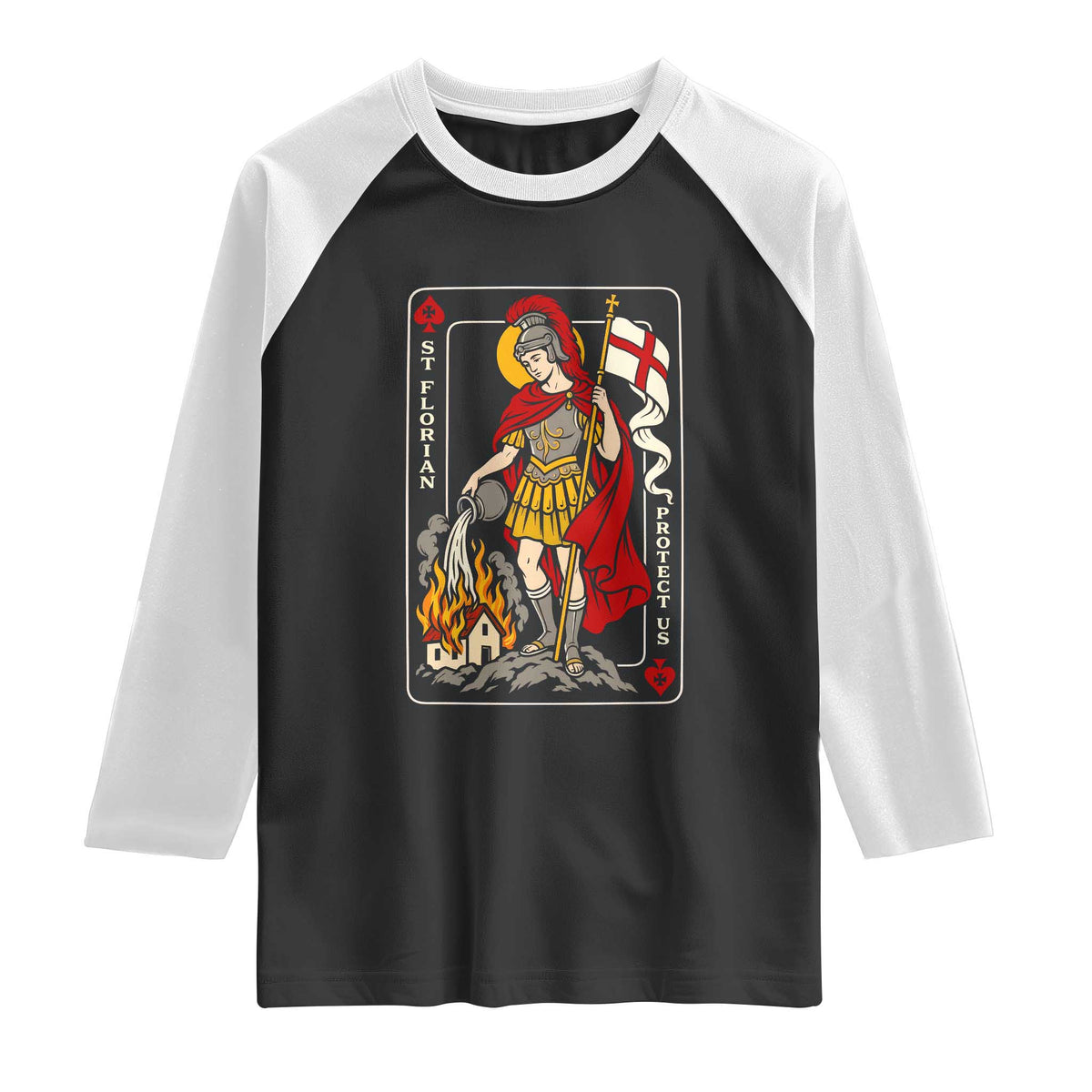 Vintage Saint Florian Firefighter Patron Raglan Shirt Protect Us Playing Card